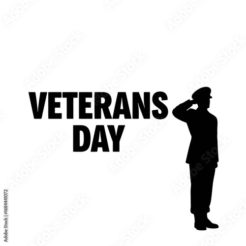 Veterans Day recognition with saluting soldier silhouette on a clean white backdrop