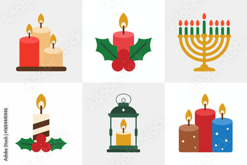 Christmas candle and lantern vector collection, holiday season decoration art, festive celebration graphics, warm glowing light designs, winter decor inspiration