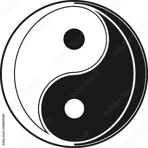 A classic black and white yin yang symbol representing balance and harmony on a clean white background