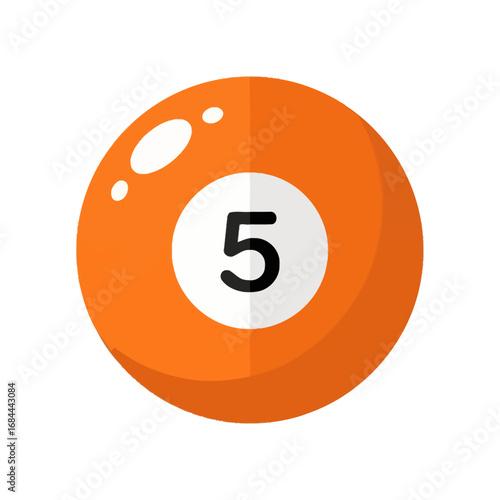 Isolated illustration of an orange billiard ball with the number five for game play