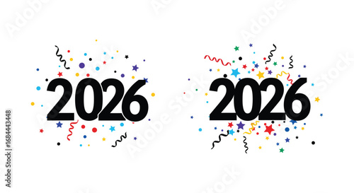 celebrating new year two thousand twenty six with colorful confetti