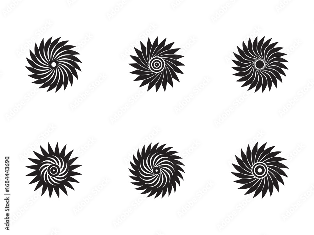 Fototapeta premium Abstract Flower Icons Collection Black and White Design Minimalist and Modern Style Vector Graphic Elements for Creative Projects