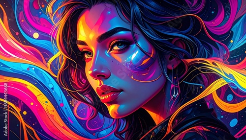 Vibrant Colorful Woman Portrait: A Digital Art Masterpiece
