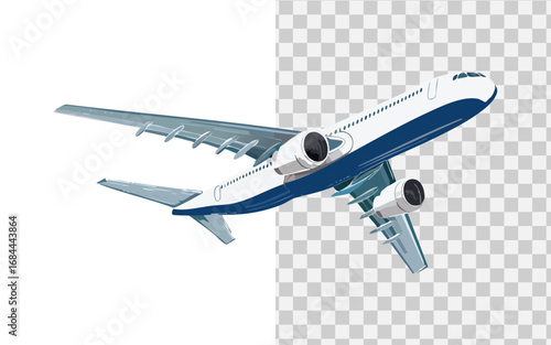 Aeroplane soaring high with a blue and white exterior design