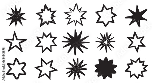 a variety of star shapes arranged in grid pattern
