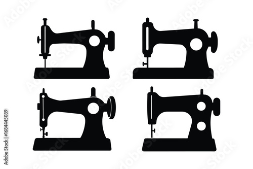 Sewing machine  silhouette vector illustration, Set of black Sewing machine  silhouette