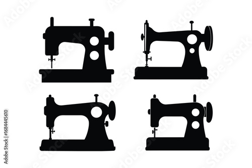 Sewing machine  silhouette vector illustration, Set of black Sewing machine  silhouette