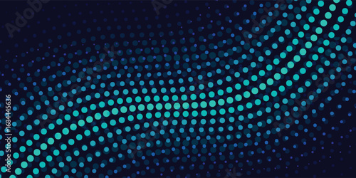Abstract teal and blue dotted wave pattern on dark background.
