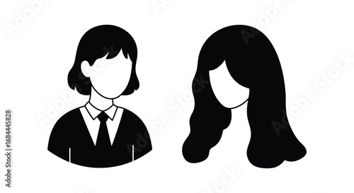 two silhouettes one dressed formally other with flowing hair