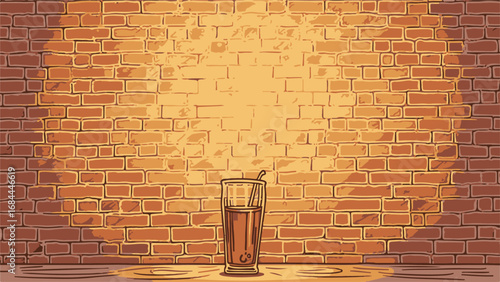 Cartoon Style Fresh Drink Illustration with Brick Wall Background Graphic