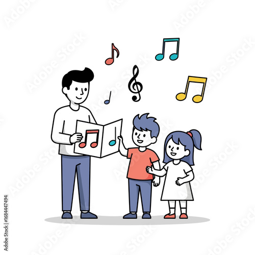 Harmonious learning: A family explores the enchanting world of music with sheet music and notes