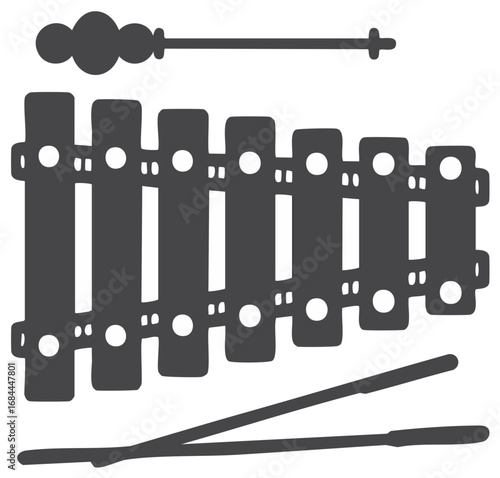 Musical Xylophone Instrument with Striking Mallets Silhouette