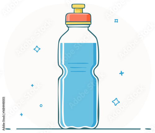 Refreshing blue water in a reusable sport bottle for active lifestyle and healthy hydration vector illustration