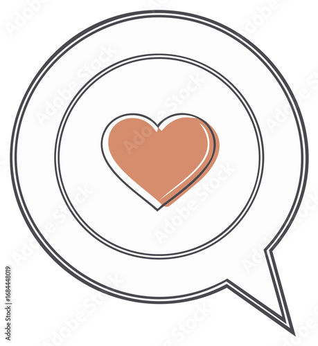 Simple line drawing of a peach heart inside a speech bubble
