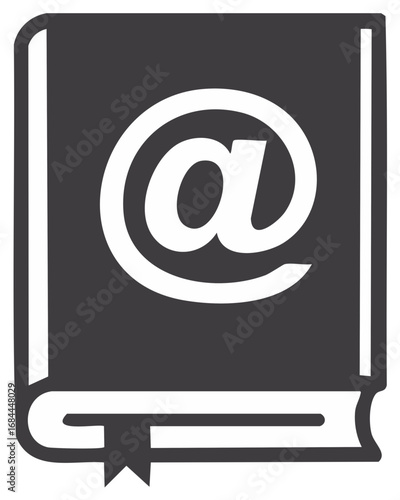 Address book illustration featuring the at sign for easy email lookup and contact information management symbol icon