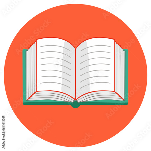 Open Book Icon: Vector Illustration of Flat Style Book with Blank Pages on Orange Background