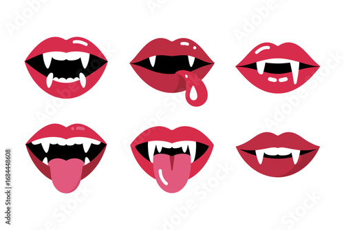 Wallpaper Mural Vampire lips vector illustrations, mouth with sharp teeth fang graphics, horror expression design, colorful Halloween elements, spooky fantasy character art Torontodigital.ca