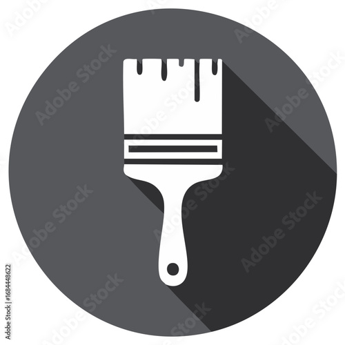 White Paintbrush Icon with Extended Shadow on Gray Circle Background for Painter Renovations