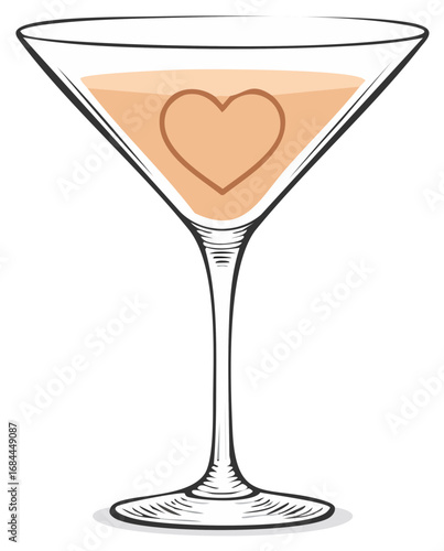 Elegant Martini Glass with Heart Symbol Cocktail for Love Celebration