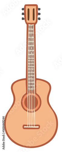 Acoustic guitar with a natural wood finish and six strings