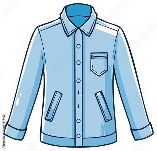 Light Blue Shirt Jacket with Pocket Cartoon Illustration Fashionable Clothing