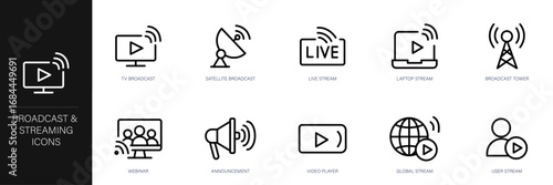 Broadcast and Streaming Line Icon Set