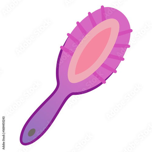 Pink hairbrush with purple outline and light beige bristles vector on white background.