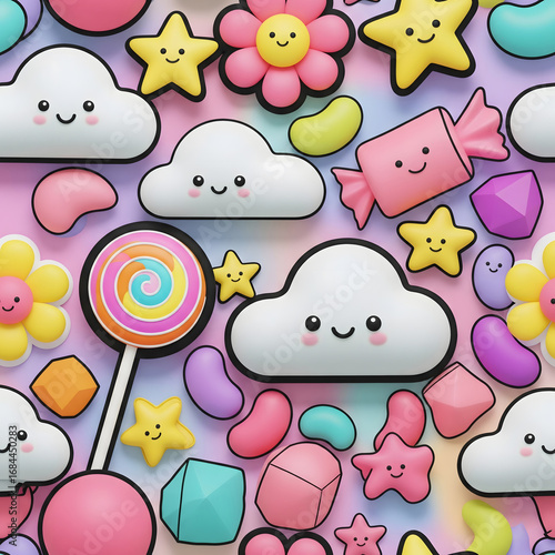 Cute candy land seamless pattern background.