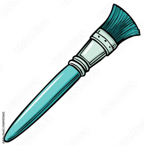 Illustration of a Blue Artist Paint Brush Tool Isolated on White Art Supply for Painting and Drawing
