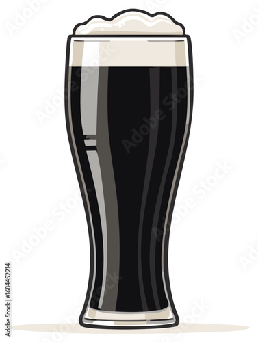 Dark Stout Beer Poured in Tall Glass with Creamy Head Freshly Brewed for Refreshment Illustration