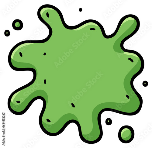Bright green cartoon slime splat illustration with a thick black outline and dripping goo