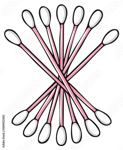 Illustration of Pink Cotton Swabs Arranged in a Starburst Pattern on a White Background