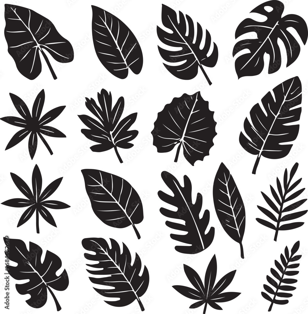 Obraz premium Tropical Leaf Silhouette Vector Set Exotic Botanical Foliage vector for Design & Nature Decor