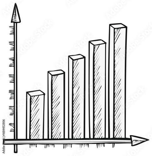 Hand-drawn business growth chart illustration showing upward trend with rising bars