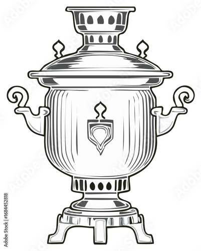 Ornate Samovar Illustration Classic Russian Tea Kettle Outline Style Drawing