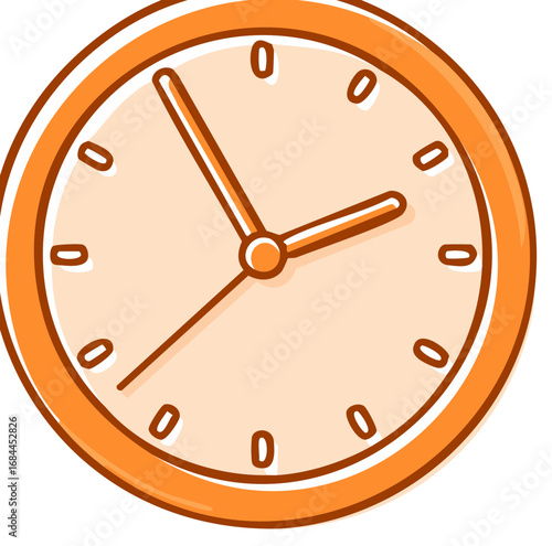 Orange Hand-Drawn Clock Face With Two Hands Pointing to 2:10