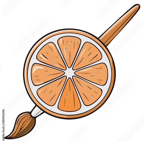 Creative concept art of a paintbrush made from a fresh orange slice