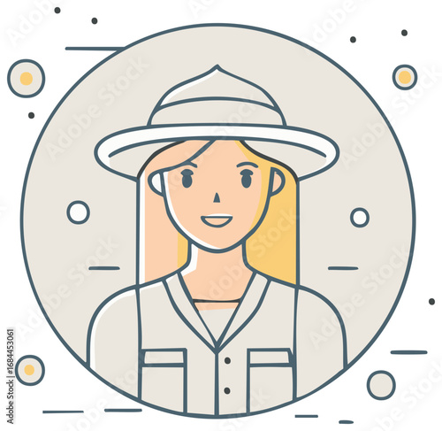 Illustrative Woman in Pith Helmet with Blond Hair Icon, Simple Graphic