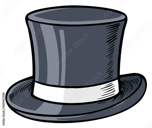 Stylish classic dark grey top hat with white band elegant formal headwear illustration