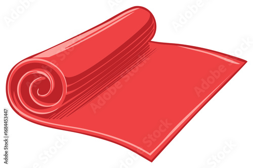 Vibrant Red Rolled Exercise or Yoga Mat Unfurling Graphic Design Element