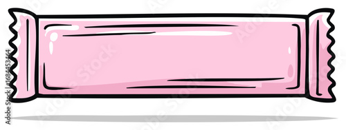 Blank pink candy bar wrapper in a sealed package cartoon illustration