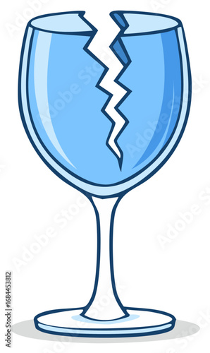 Cartoon illustration of a cracked wine glass symbolizing fragility and breakage