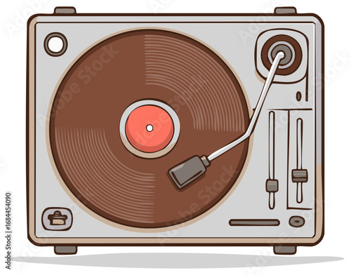 Retro Vinyl Record Player Illustration with Tone Arm and Sliders for Music Listening