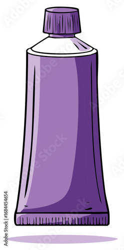 Vibrant purple squeeze tube container for cosmetic cream or art supplies in cartoon style