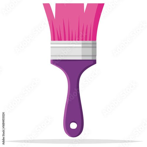 Pink bristled paint brush with purple handle and silver ferrule for art painting and home improvement