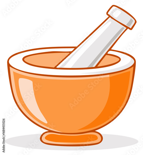 Orange mortar and pestle cartoon illustration