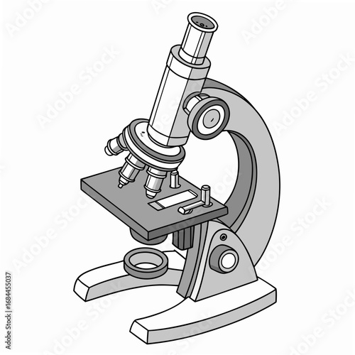 A detailed illustration of a classic compound microscope used for scientific observation