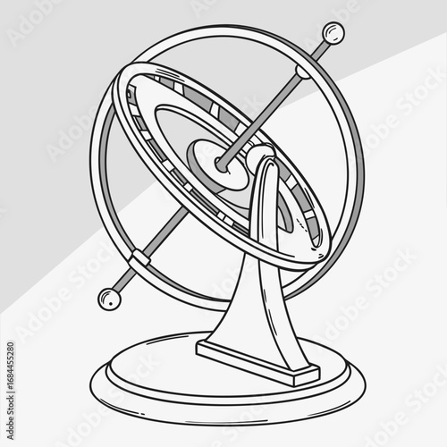 Detailed illustration of an astronomical armillary sphere on a stand