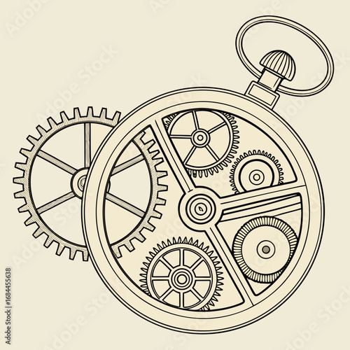 Intricate clockwork mechanism with gears and pocket watch components