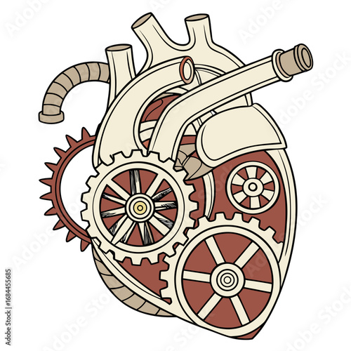 Intricate steampunk heart with gears and mechanical components